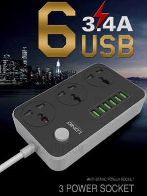 ldnio-sc3604-power-strip-with-3-ac-sockets-6-usb-ports-black-eu-plug
