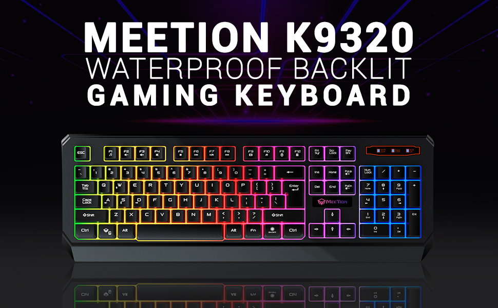 MEETION MT-K9320 Wired Gaming Keyboard, Water-Resistant Design, 19 Anti-Ghosting Keys, Rainbow Backlit, 12 Shortcut Buttons For Multimedia & Internet, Works With Windows XP/Vista/7/8/10/11