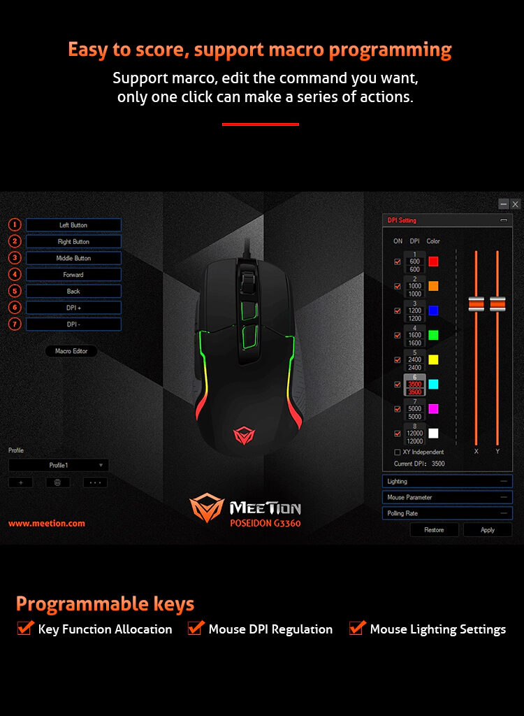 MEETION POSÉIDON G3360 - Souris Gaming professionnelle (1)