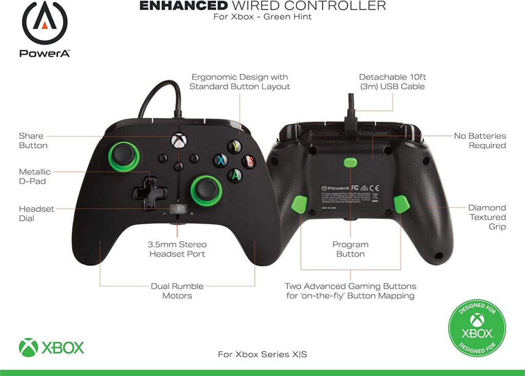 Manette filaire amélioré – PowerA Hint of Green (Xbox One)